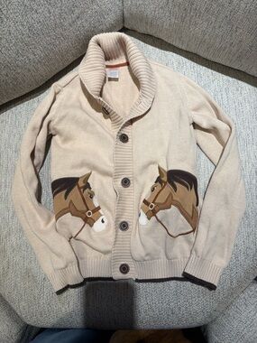 Gymboree Cream Shawl Collar Cardigan with Horse Print